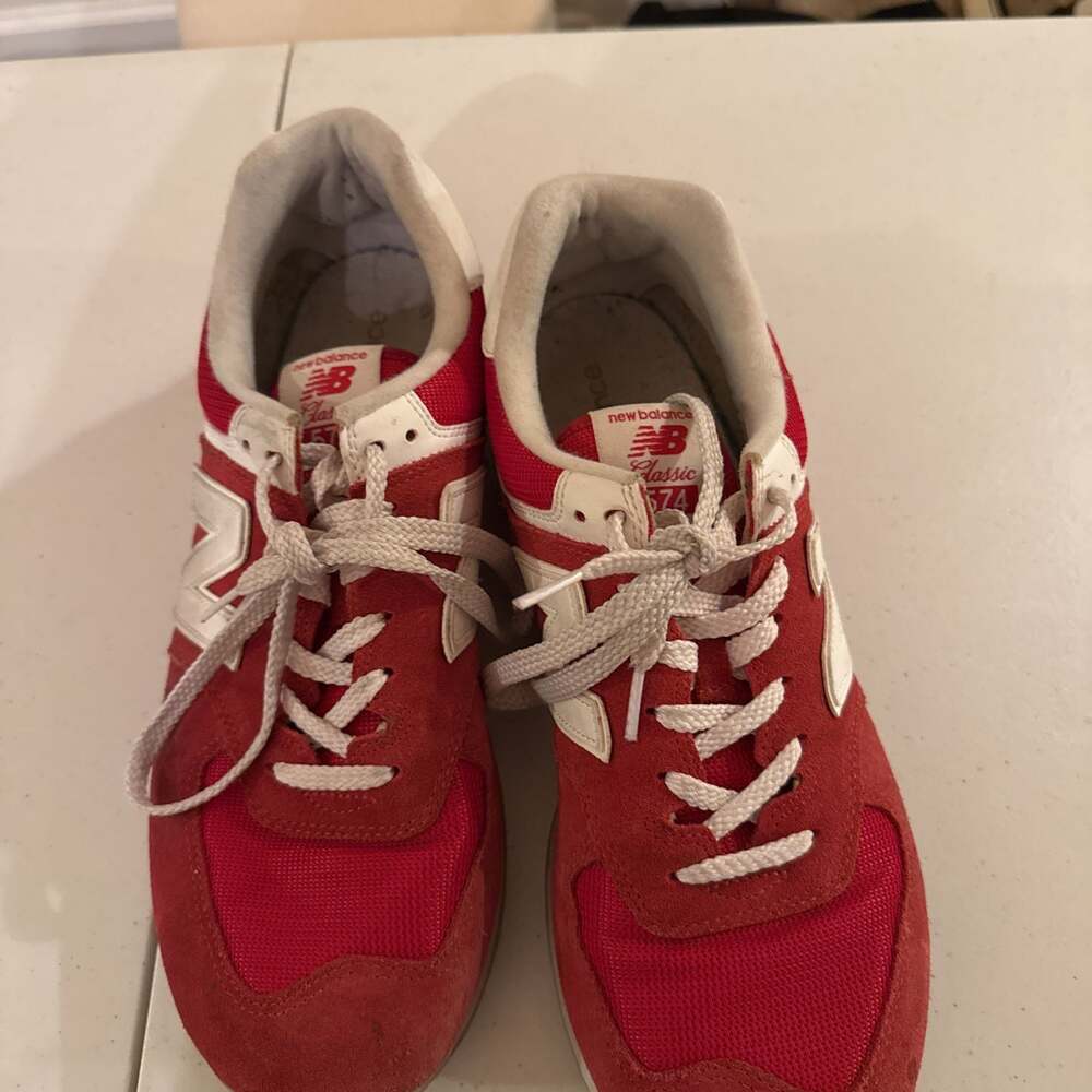 New Balance 574 Rainbow Pack Team Red Sneakers